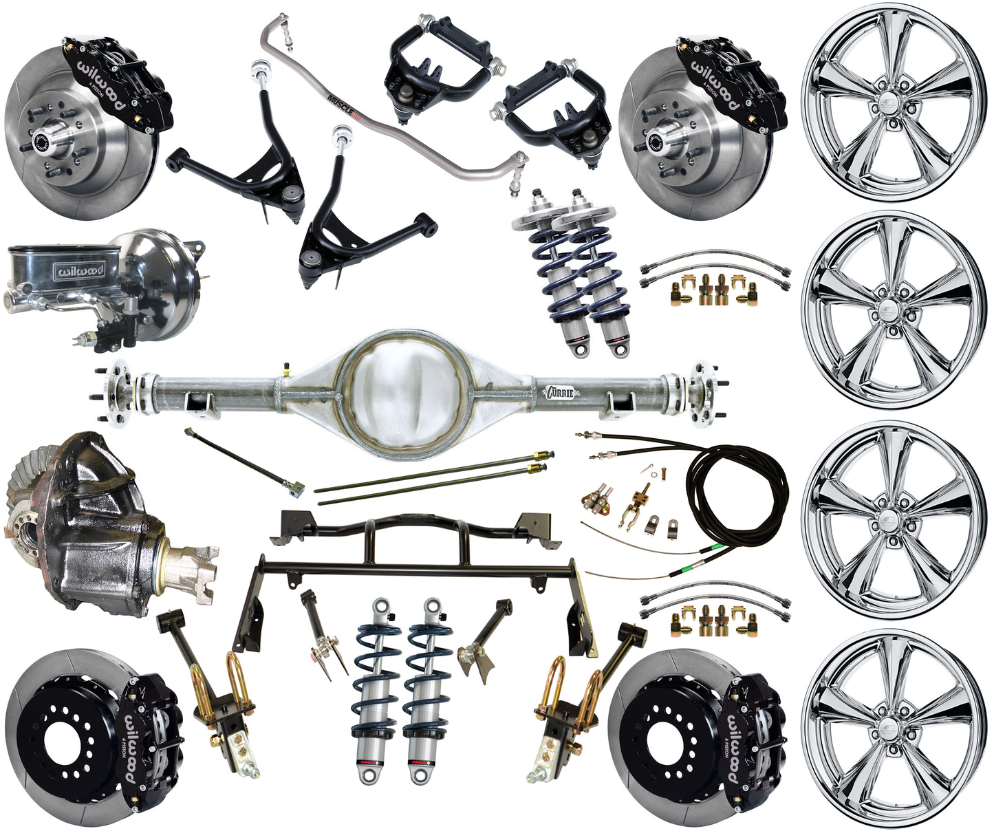 COILOVER & 4-LINK SYSTEM,CURRIE REAR END,WILWOOD 13" BRAKES,BLACK,BSI WHEELS