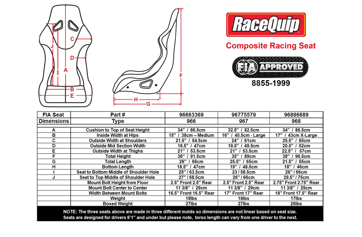 RACING SEAT,FIA,COMPOSITE,15",MEDIUM