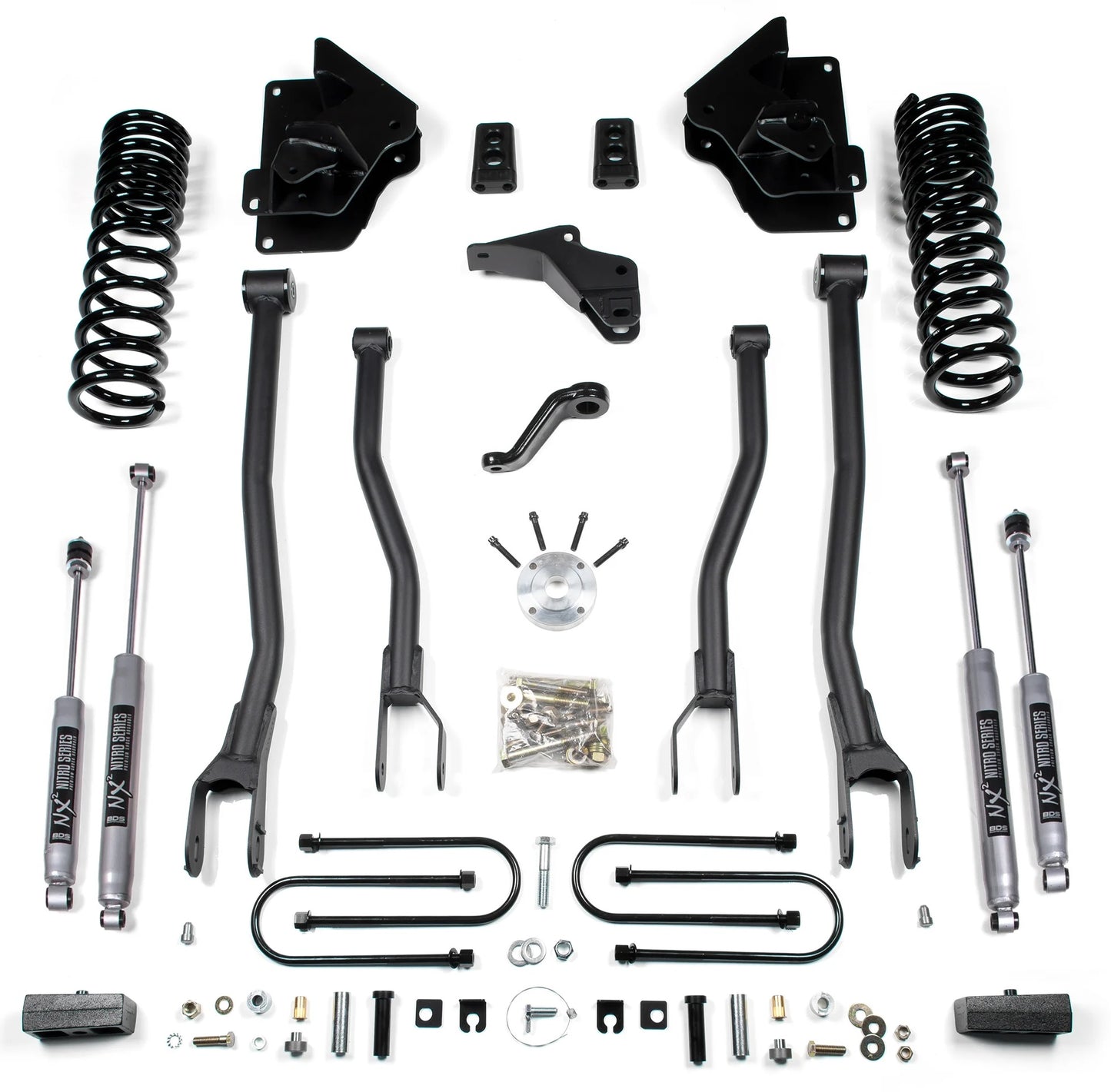 BDS 2013-2018 RAM 3500,GAS,4WD,4" LIFT KIT,4-LINK,3" BLOCK KIT,NITRO SHOCKS