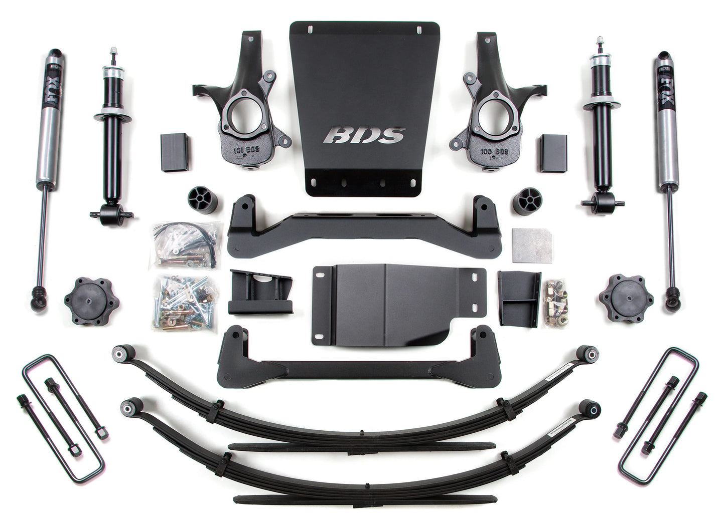 BDS 2007-2013 CHEVY,GMC 1500 4WD 6" LIFT LEAF SPRING KIT WITH FOX SHOCKS