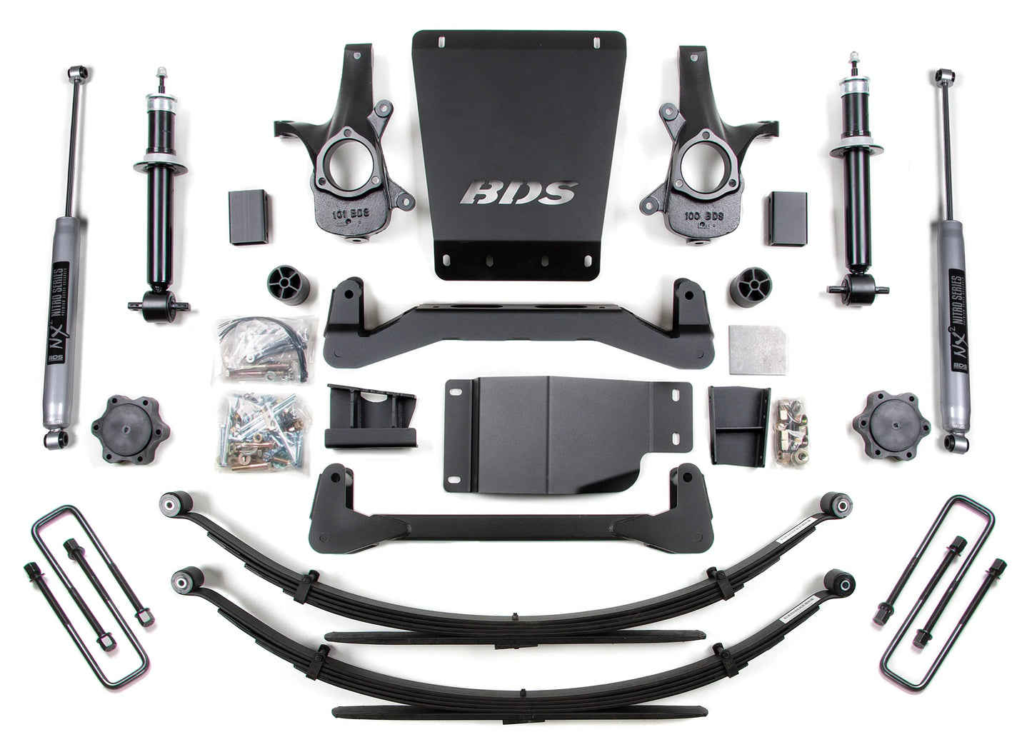 BDS 2007-2013 CHEVY,GMC 1500 4WD 6" LIFT LEAF SPRING KIT WITH NITRO SHOCKS