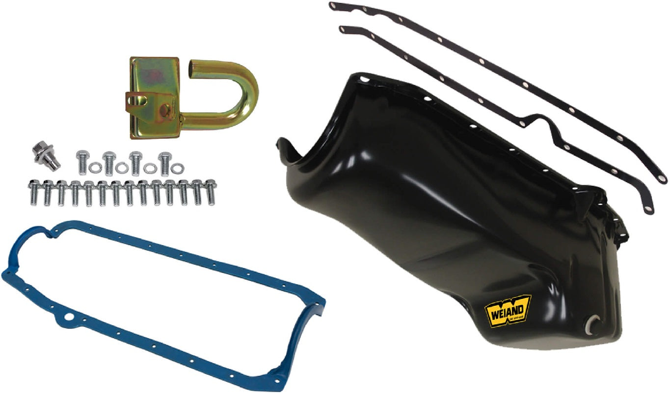 OIL PAN KIT,SBC,58-79,OVAL TRACK,BLACK,7 3/8",STOCK
