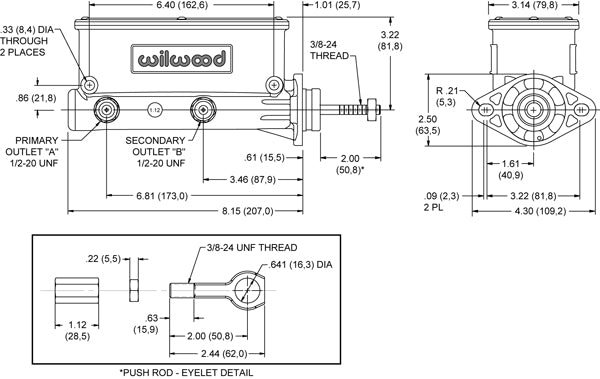 TANDEM MC & PROPORTIONING VALVE SET,64-73 MUSTANG,POLISHED