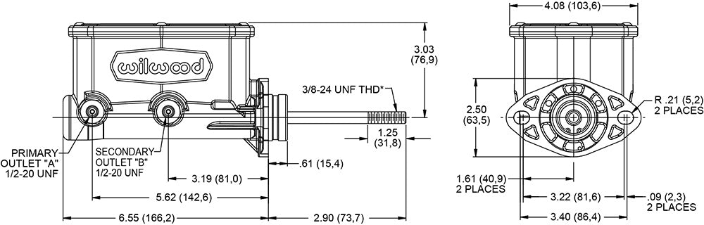 TANDEM MASTER CYLINDER,COMPACT,INTEGRAL,15/16",DUAL,PUSHROD,C2,POLISHED