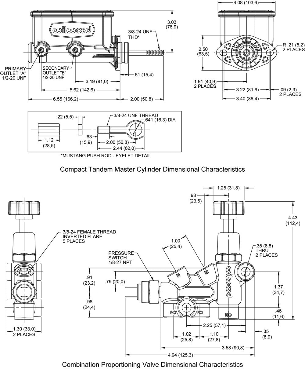 TANDEM COMPACT MC & VALVE,15/16,64-73 MUSTANG,CHROME