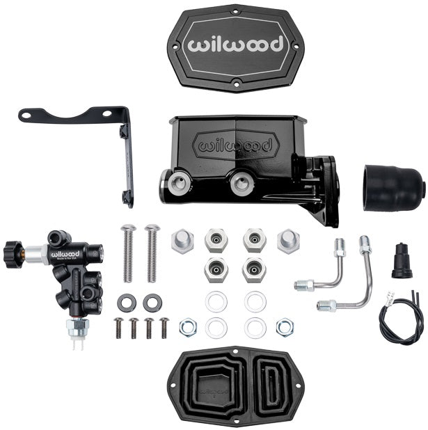 TANDEM COMPACT MASTER CYLINDER & L/H PROP VALVE,MOPAR 4-BOLT,1 1/8",BLACK