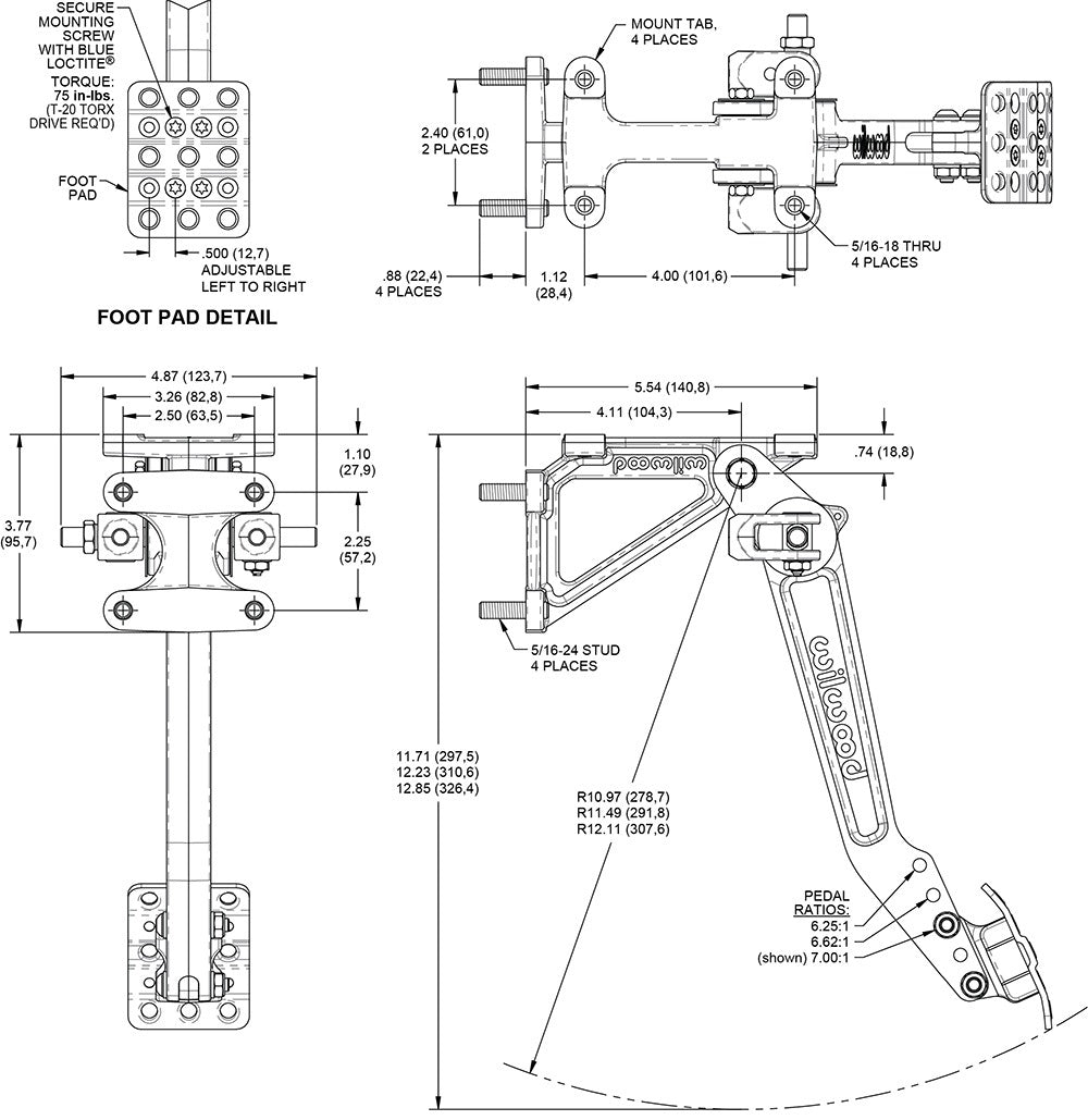 BRAKE PEDAL ASSEMBLY,SWING,BALANCE BAR,6.25-7:1,DUAL M/C,7/8" & 1"