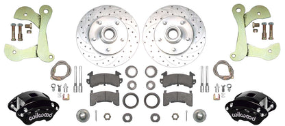 55-57 CHEVY DISC BRAKE CONVERSION KIT,11" DRILLED ROTORS,D154 BLACK WIL CALIPERS