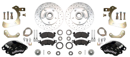 59-64 CHEVY DISC BRAKE CONVERSION KIT,11" DRILLED ROTORS,D52 BLACK WIL CALIPERS
