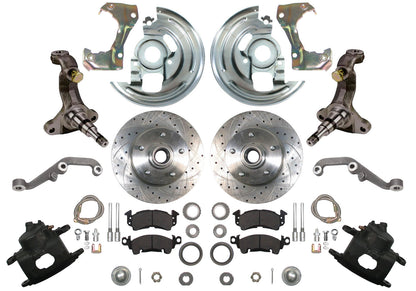 62-67 X-BODY DISC BRAKE & STOCK HEIGHT SPINDLE KIT,11" DRILLED ROTORS,CALIPERS
