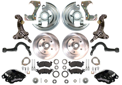 64-72 A-BODY DISC BRAKE & STOCK HEIGHT SPINDLE KIT,11" ROTORS,BLACK WIL CALIPERS