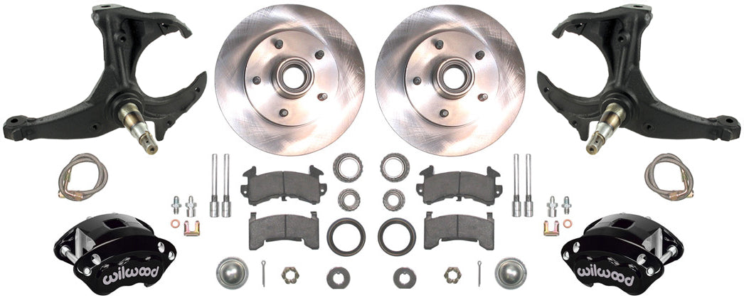 79-87 G-BODY DISC BRAKE & STOCK HEIGHT SPINDLE KIT,10.5" ROTORS,BLACK CALIPERS