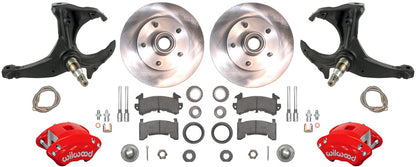 79-87 G-BODY DISC BRAKE & STOCK HEIGHT SPINDLE KIT,10.5" ROTORS,RED WIL CALIPERS