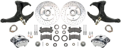 79-87 G-BODY DISC BRAKE & STOCK HEIGHT SPINDLE KIT,10.5" DRILLED ROTORS,POLISHED