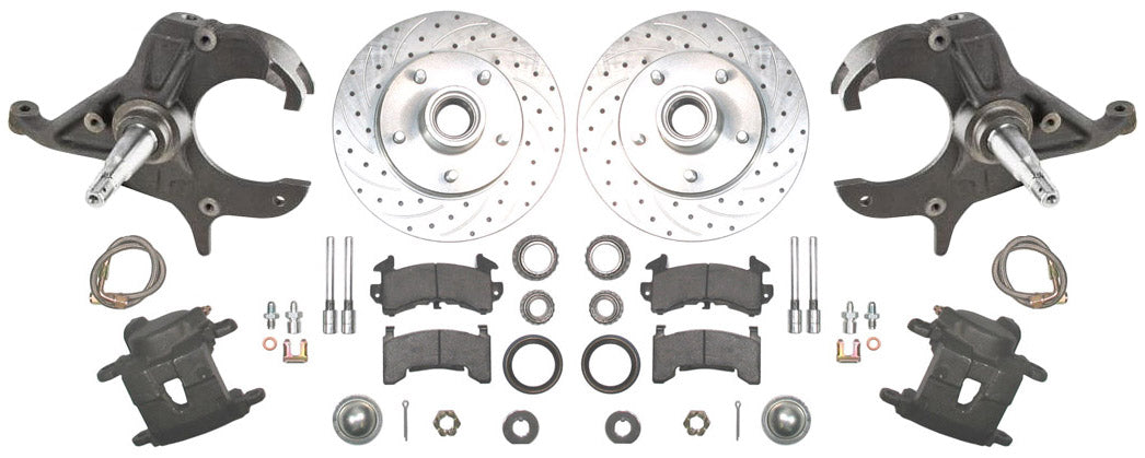 79-87 G-BODY DISC BRAKE & 2" DROP SPINDLE KIT,10.5" DRILLED ROTORS,CALIPERS