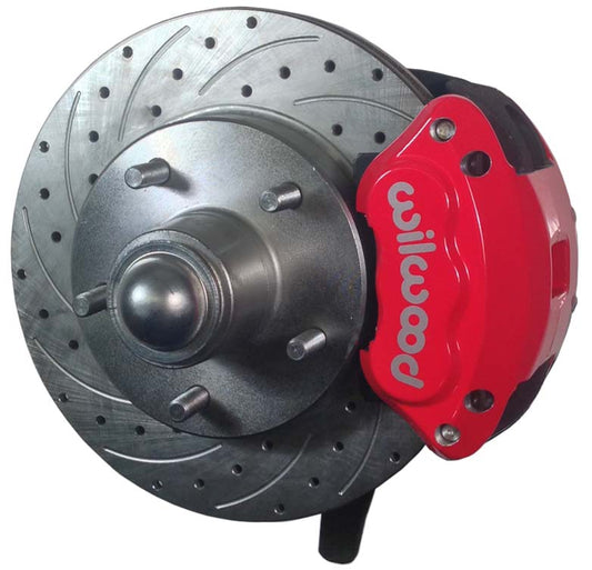 79-87 G-BODY DISC BRAKE & 2" DROP SPINDLE KIT,10.5" DRILLED ROTORS,RED CALIPERS