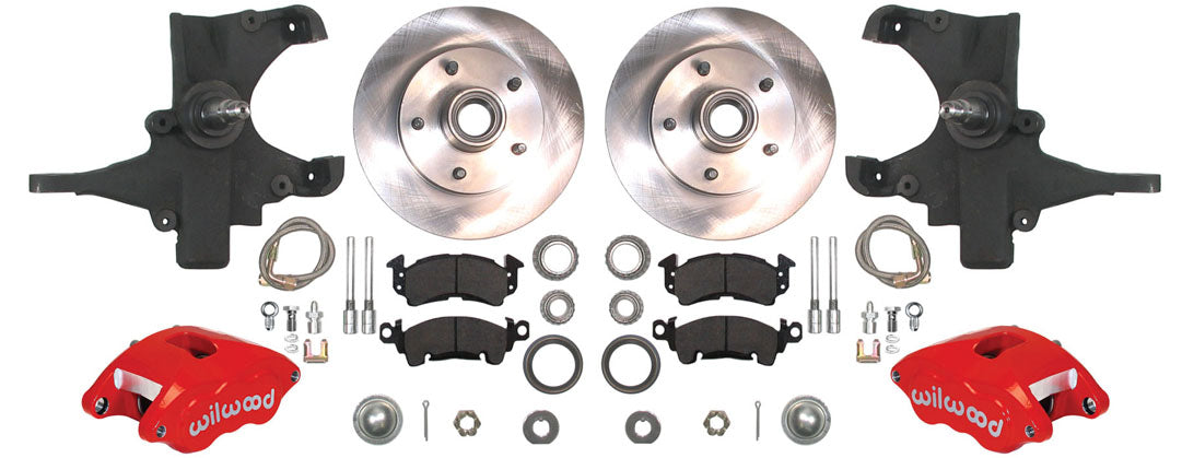 59-64 CHEVY DISC BRAKE & 2" DROP SPINDLE KIT,11" ROTORS,RED WILWOOD CALIPERS