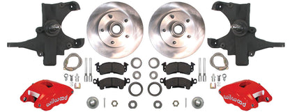 59-64 CHEVY DISC BRAKE & 2" DROP SPINDLE KIT,11" ROTORS,RED WILWOOD CALIPERS