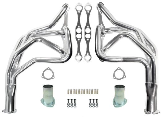 HEADER,SBC,1 5/8",73-87 GM 2WD TRUCKS,SUV,LONG TUBE,3",POLISHED STAINLESS STEEL