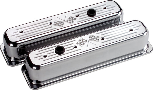 VALVE COVERS,SBCCB,CROSS FLAGS,TALL,POLISHED