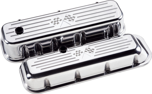 VALVE COVERS,BBC,CROSS FLAGS,TALL,POLISHED