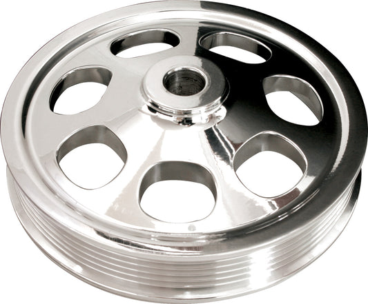 PS PULLEY,CHEVY,KEYWAY,POLISHED,SERPENTINE,6 GROOVE