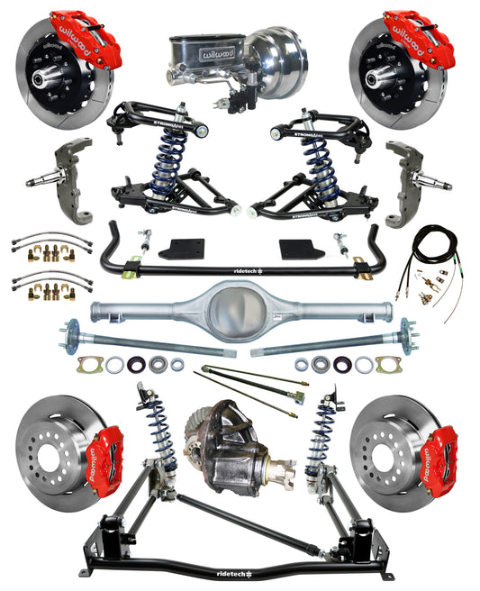 COILOVER & 4-LINK SYSTEM,CURRIE REAR END,WILWOOD 13"/12" BRAKES,RED,55-57