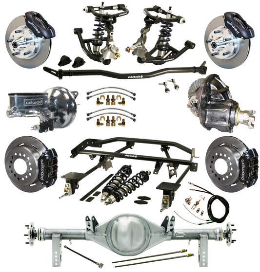 COILOVER & 4-LINK SYSTEM,CURRIE REAR END,WILWOOD 11" BRAKES,BLACK,67-69 GM F