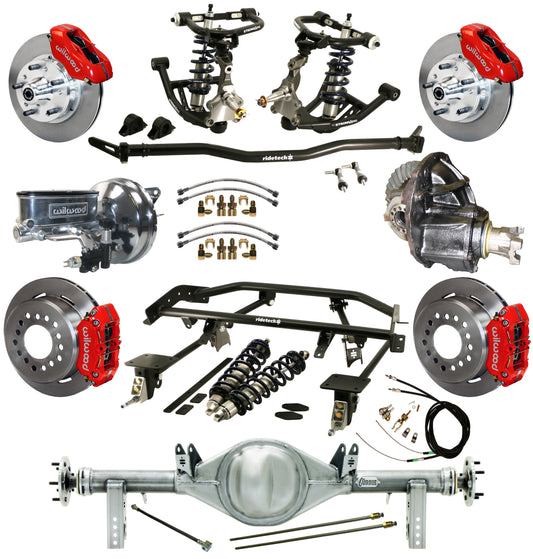 COILOVER & 4-LINK SYSTEM,CURRIE REAR END,WILWOOD 11" BRAKES,RED,67-69 GM F