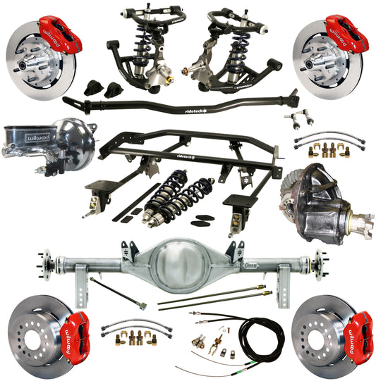 COILOVER & 4-LINK SYSTEM,CURRIE REAR END,WILWOOD 12" BRAKES,RED,67-69 GM F