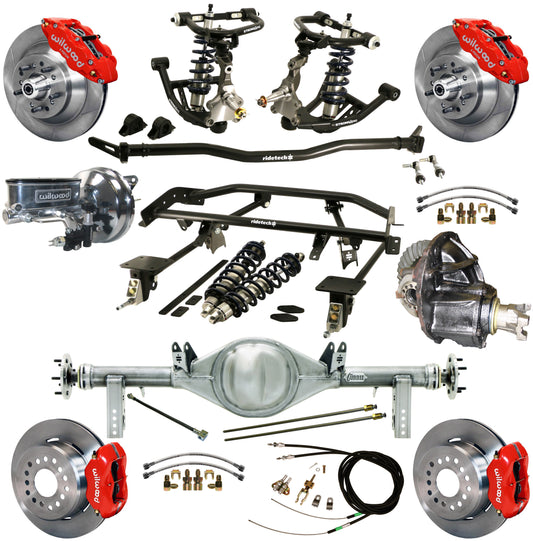 COILOVER & 4-LINK SYSTEM,CURRIE REAR END,WILWOOD 13"/12" BRAKES,RED,67-69 GM F