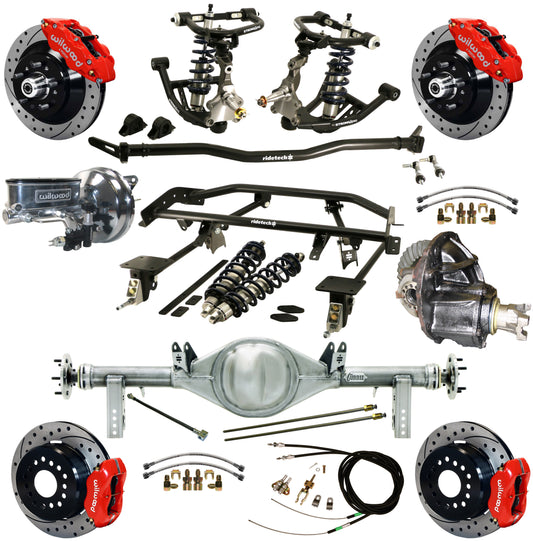 COILOVER & 4-LINK SYSTEM,CURRIE REAR END,WILWOOD 13"/12" DRILLED BRAKES,RED