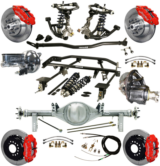 COILOVER & 4-LINK SYSTEM,CURRIE REAR END,WILWOOD 13" BRAKES,RED,67-69 GM F