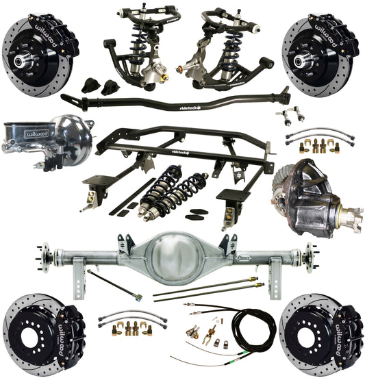 COILOVER & 4-LINK SYSTEM,CURRIE REAR END,WILWOOD 13" DRILLED BRAKES,BLACK,67-69
