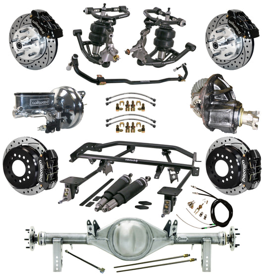 AIR RIDE & 4-LINK SYSTEM,CURRIE REAR END,WILWOOD 11" DRILLED BRAKES,BLACK,67-69