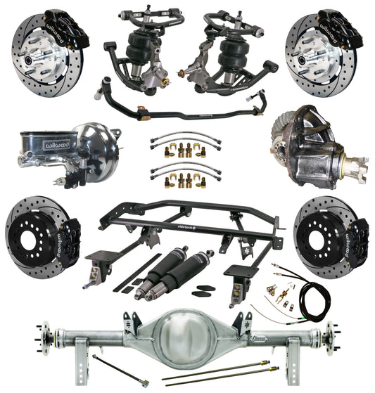 AIR RIDE & 4-LINK SYSTEM,CURRIE REAR END,WILWOOD 12" DRILLED BRAKES,BLACK,67-69