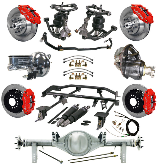 AIR RIDE & 4-LINK SYSTEM,CURRIE REAR END,WILWOOD 13" BRAKES,RED,67-69 GM F