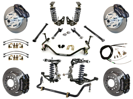 COILOVER SYSTEM,ARMS,BARS,WILWOOD 11" BRAKES,BLACK CALIPERS,64-67 GM A-BODY
