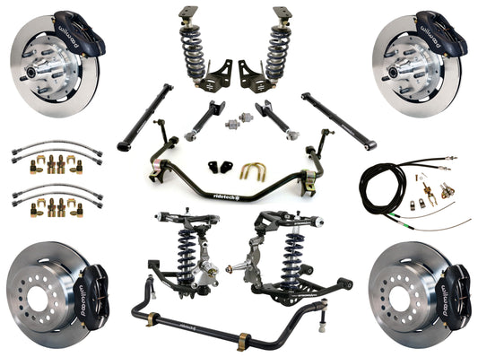 COILOVER SYSTEM,ARMS,BARS,WILWOOD 12" BRAKES,BLACK CALIPERS,64-67 GM A-BODY
