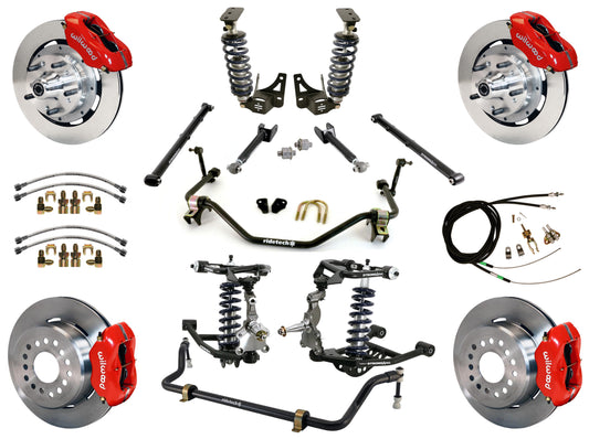 COILOVER SYSTEM,ARMS,BARS,WILWOOD 12" BRAKES,RED CALIPERS,64-67 GM A-BODY