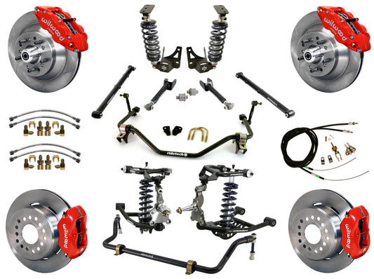 COILOVER SYSTEM,ARMS,BARS,WILWOOD 13"/12" BRAKES,RED CALIPERS,64-67 GM A-BODY