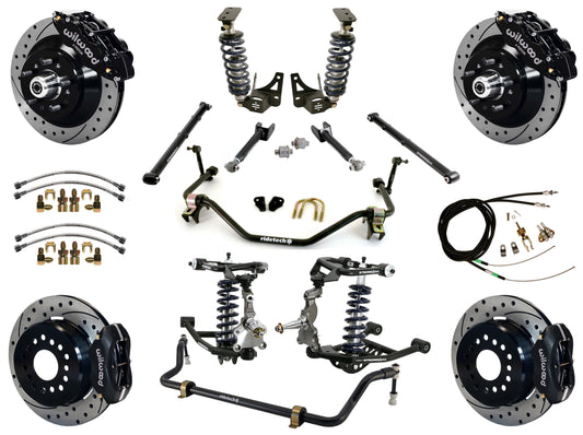 COILOVER SYSTEM,ARMS,BARS,WILWOOD 13"/12" DRILLED BRAKES,BLACK CALIPERS,64-67 A-