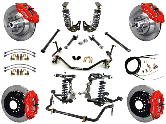 COILOVER SYSTEM,ARMS,BARS,WILWOOD 13" BRAKES,RED CALIPERS,64-67 GM A-BODY