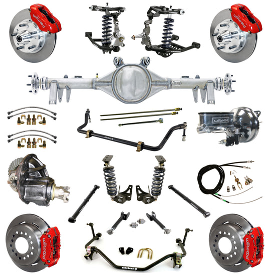 COILOVER SYSTEM,ARMS,BARS,CURRIE REAR END,WILWOOD 11" BRAKES,RED,64-67 GM A-