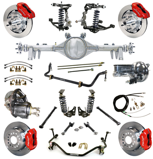 COILOVER SYSTEM,ARMS,BARS,CURRIE REAR END,WILWOOD 12" BRAKES,RED,64-67 GM A-