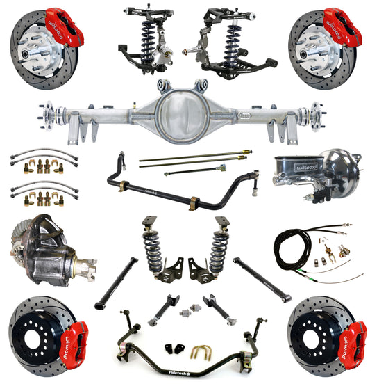 COILOVER SYSTEM,ARMS,BARS,CURRIE REAR END,WILWOOD 12" BRAKES,RED,64-67 GM A-