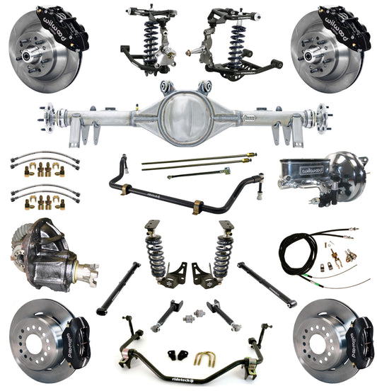 COILOVER SYSTEM,ARMS,BARS,CURRIE REAR END,WILWOOD 13"/12" BRAKES,BLACK,64-67 A-