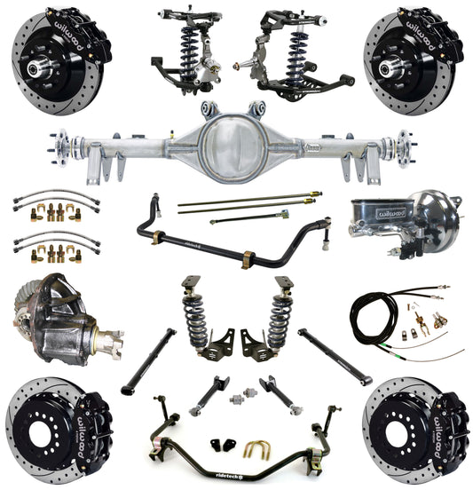 COILOVER SYSTEM,ARMS,CURRIE REAR END,WILWOOD 13" DRILLED BRAKES,BLACK,64-67 GM A