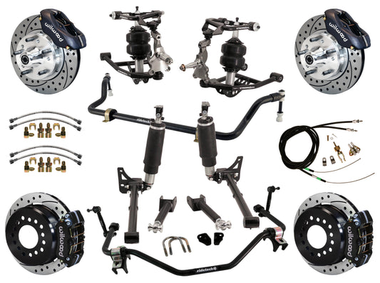 AIR RIDE SYSTEM,ARMS,BARS,WILWOOD 11" DRILLED BRAKES,BLACK CALIPERS,64-67 GM A-