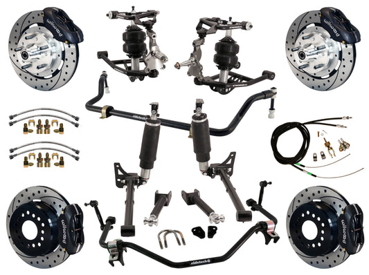AIR RIDE SYSTEM,ARMS,BARS,WILWOOD 12" DRILLED BRAKES,BLACK CALIPERS,64-67 GM A-
